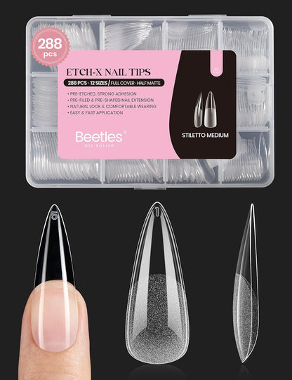 Beetles Soft Gel Nail Kit Almond Short 288pcs 12 Sizes Nail Tips with Glue