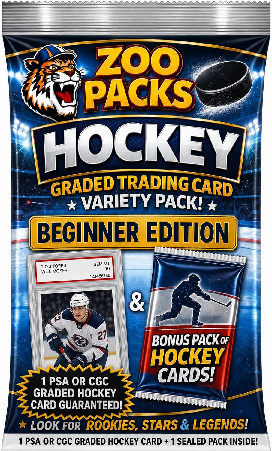 PSA Hockey Graded Card Variety Pack- Beginner Edition - 1 PSA or CGC Graded Hockey Card + 1 Sealed Pack of Cards | Contains One Graded Vintage, Rookie, Legend or Current Star