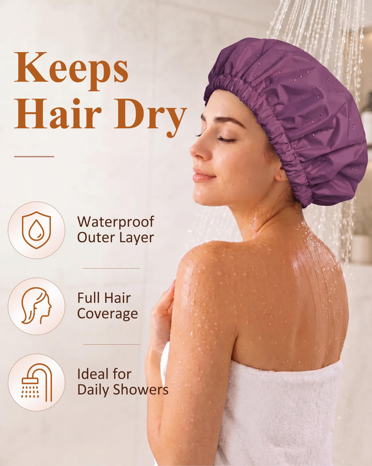 Edoneery Shower Caps for Women Reusable Waterproof, Shower Hair Cap