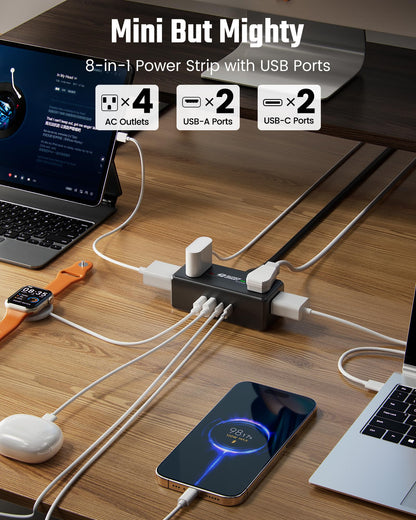 10Ft Long Extension Cord, SUPERDANNY Flat Plug Surge Protector Power Strip