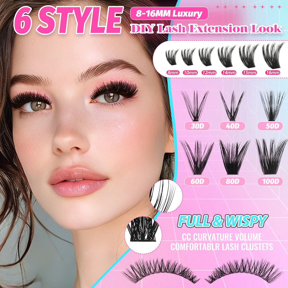 Lash Clusters Wispy 60D Eyelash Clusters 10-18mm Fluff Cluster Eyelash Extensions D Curl No Plastic Feel Individual Lashes Extension 240 Pcs Versatile False Eyelashes Clusters
