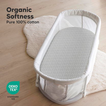 2pk Organic Baby Bassinet Sheets Boys, Girls, Fitted Sheet (Soft White)