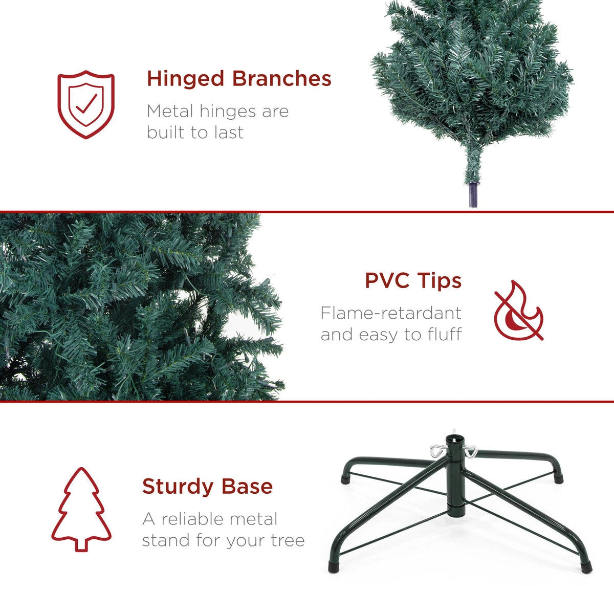 Best Choice Products Artificial Christmas Tree, 6ft Premium Unlit Realistic Spruce Holiday Décor w/Dense Branches, Easy Assembly, Metal Base - Green Spruce