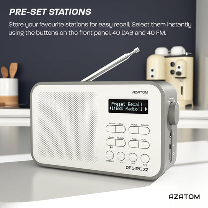 DAB/DAB+ & FM Portable Digital Radio | Simple Controls | Dual Alarms & Sleep Timer | Battery & Mains Powered (4x”AA”) | Bluetooth | Perfect for Home, Office or Outdoors | AZATOM Desire X2 (Black)