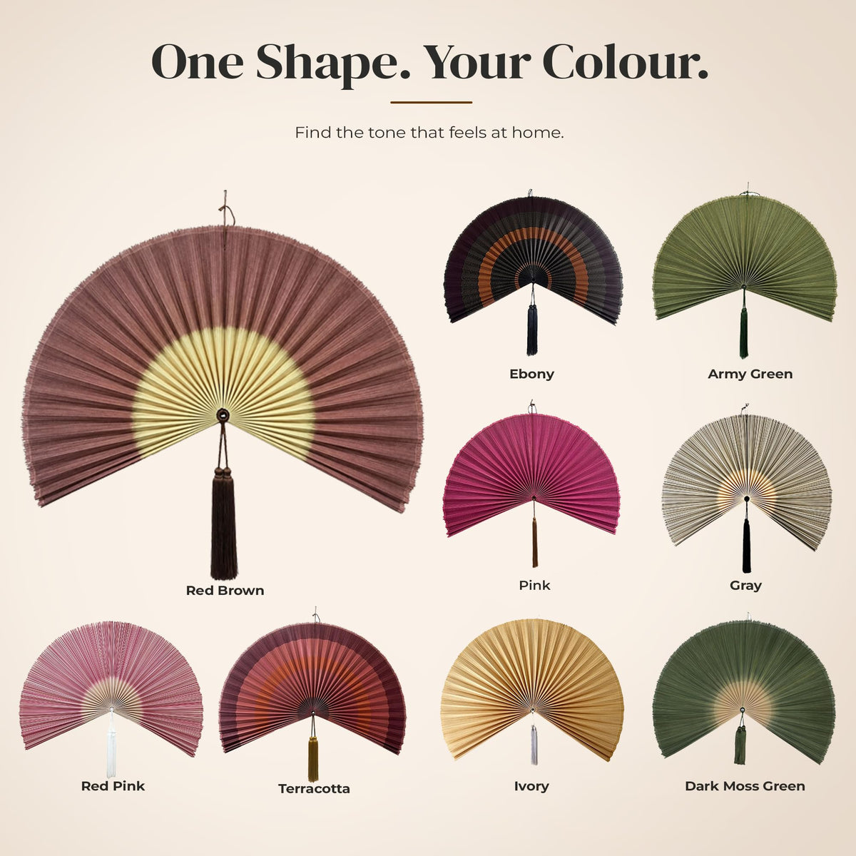 ChumDecor Bamboo Fan Wall Decor, Japanese Wall Fan, Red Brown 40 in