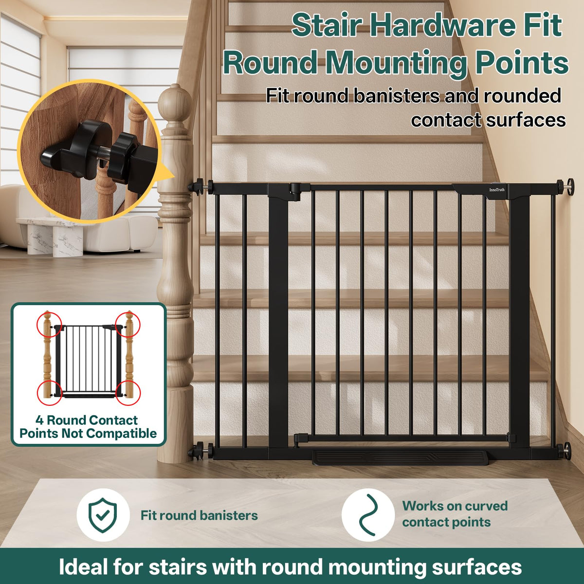InnoTruth 27-36.6 in Wide Baby Gate for Stairs and Doorways, Black