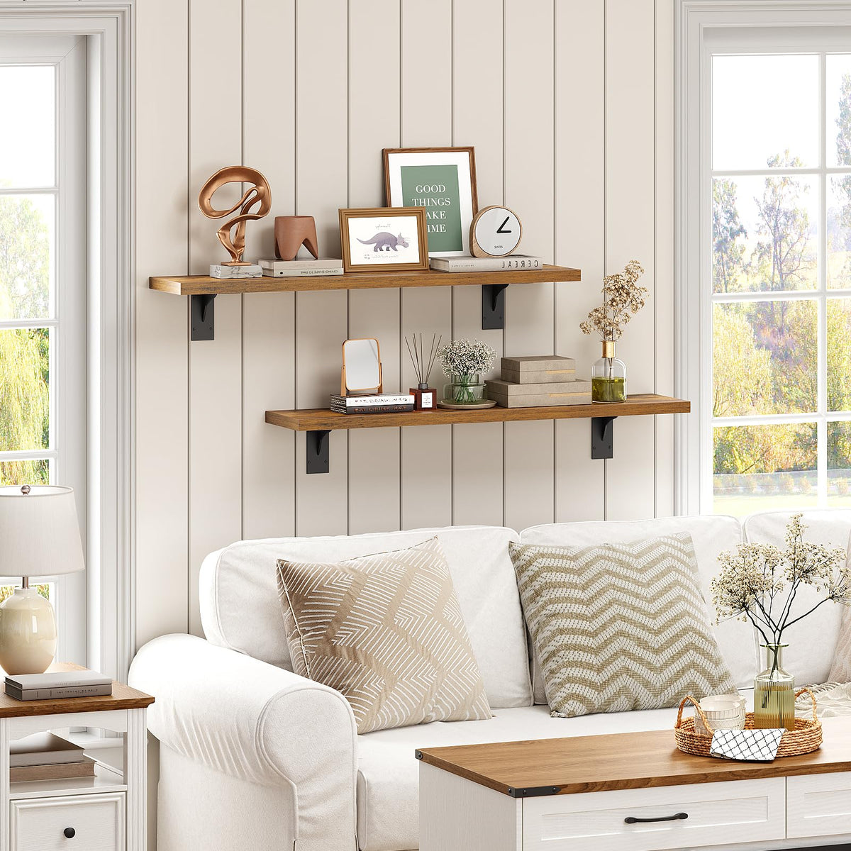 HOOBRO Floating Shelves for Wall, 15.7" Wall Mounted Shelves Set of 2