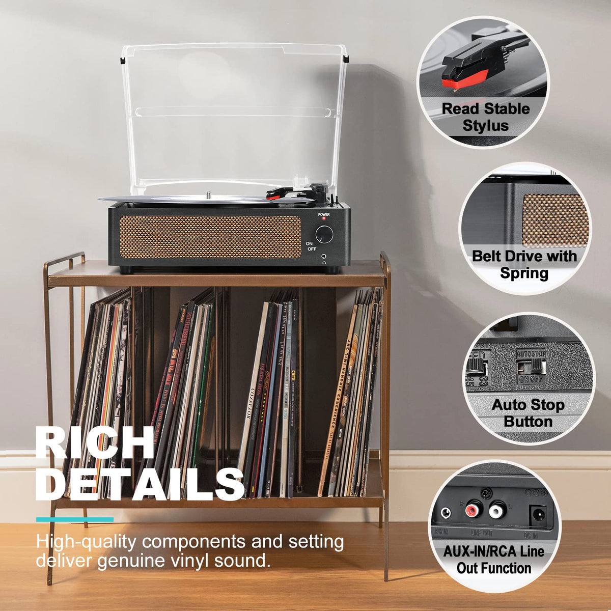 Seasonlife® Record Player for Vinyl Turntable with Speakers,Pale Purple