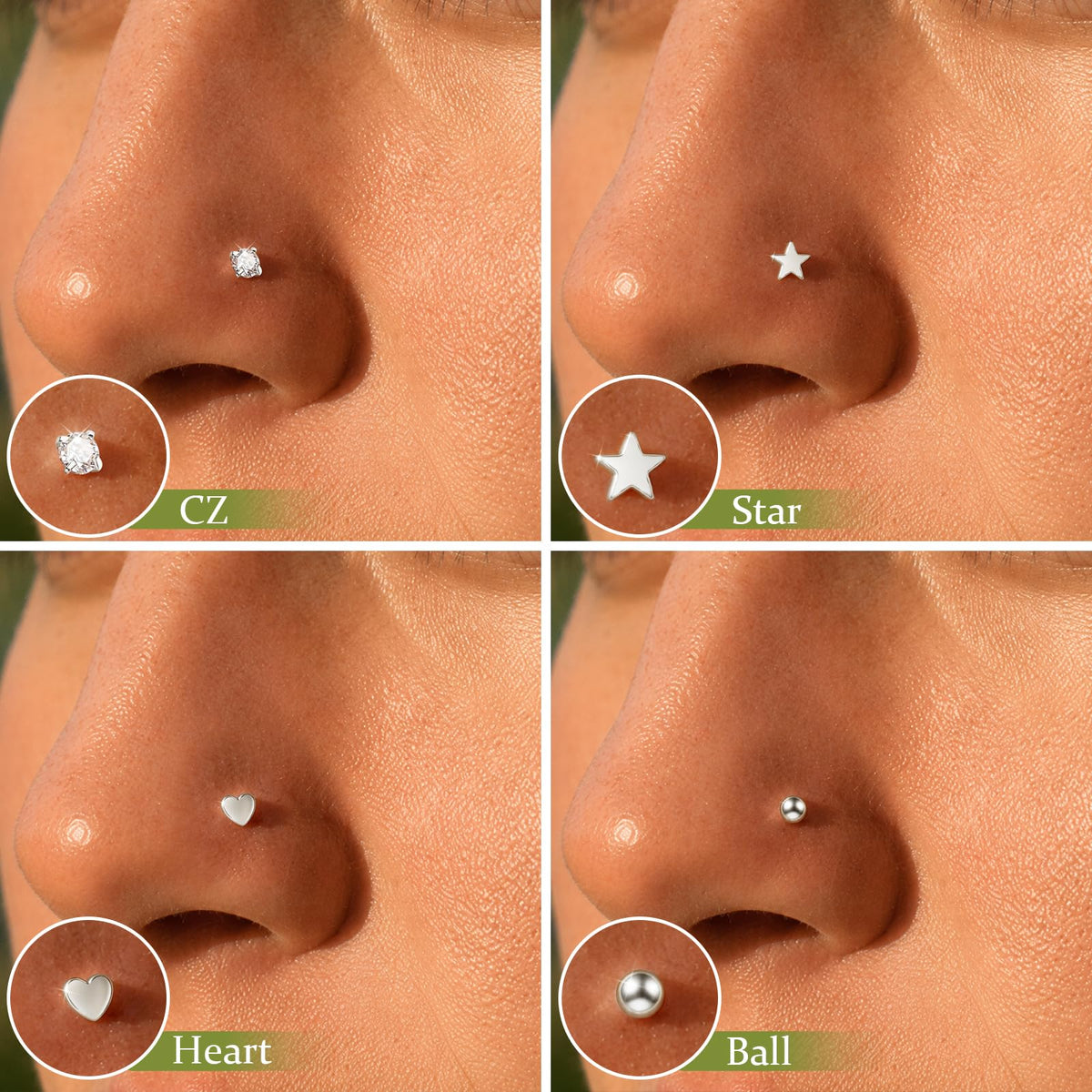 12 Pcs 20G Silver Nose Rings Studs Corkscrew Piercing Jewelry for Women Men