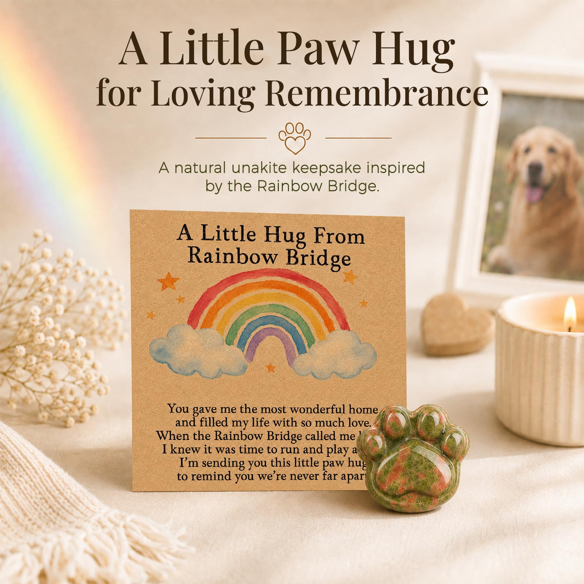 Dog Memorial Gifts for Loss of Dog, Rose Quartz Paw & Memorial Bracelet