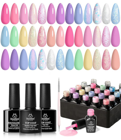 Beetles Gel Nail Polish Kit with U V Light - 80Pcs 55 Colors Gel Nail Kit