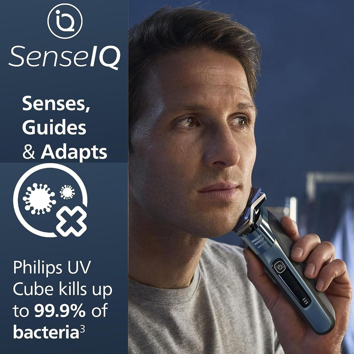 Philips Rechargeable Wet/Dry Electric Shaver with SenseIQ and Comfort Glide Ring Technology, Battery Powered, Silver