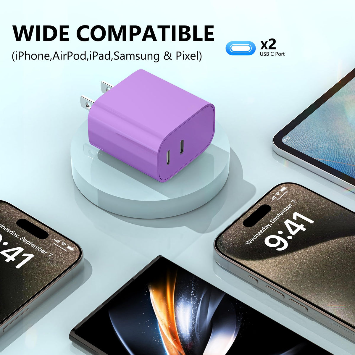 USB C Charger Block 3 Pack, Dual Port 20W Fast Wall Plug