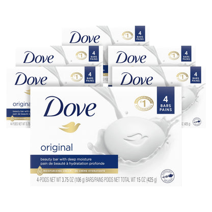 Dove Beauty Bar Soap Original 8 Count for Soft, Smooth Skin, with 1/4 Moisturizing Cream 3.75 oz