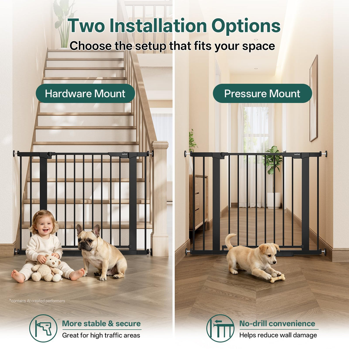 InnoTruth 27-36.6 in Wide Baby Gate for Stairs and Doorways, Black