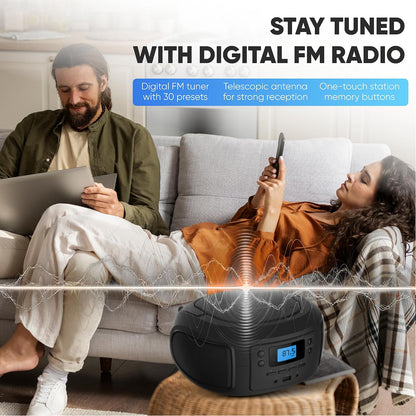 Philips CD Player Portable with Bluetooth, Crystal Clear Sound Top Loading CD Boombox with FM Radio, USB Port & Aux Input, Compact & Lightweight Design,R/CD-RW/MP3 Compatible (Black)