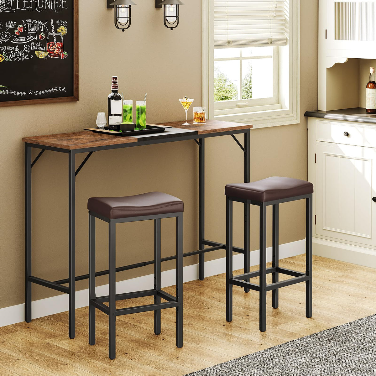 HOOBRO Bar Stools, Set of 2 Bar Chairs, Counter Height Stools, Saddle Barstools with Curved Surface, 24.8 Inches, 2.4" Thick Upholstery, for Kitchen, Dining Room, Cafe Black BB10BY01