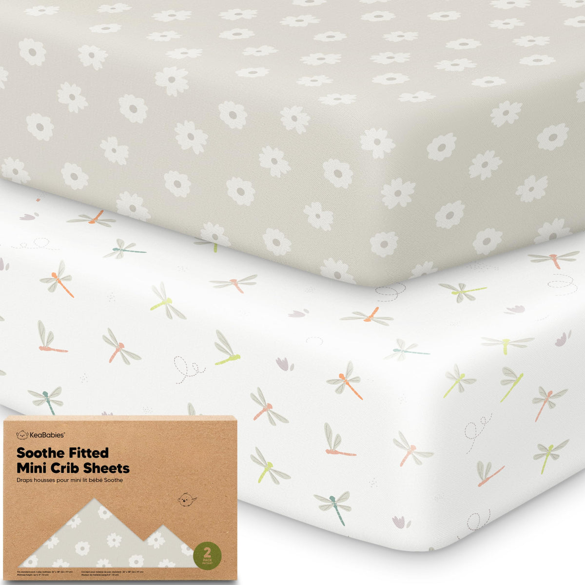 2pk Mini Crib Sheets Fitted 38x26 Pack N Play Mattress Sheet (Bumble Bear)