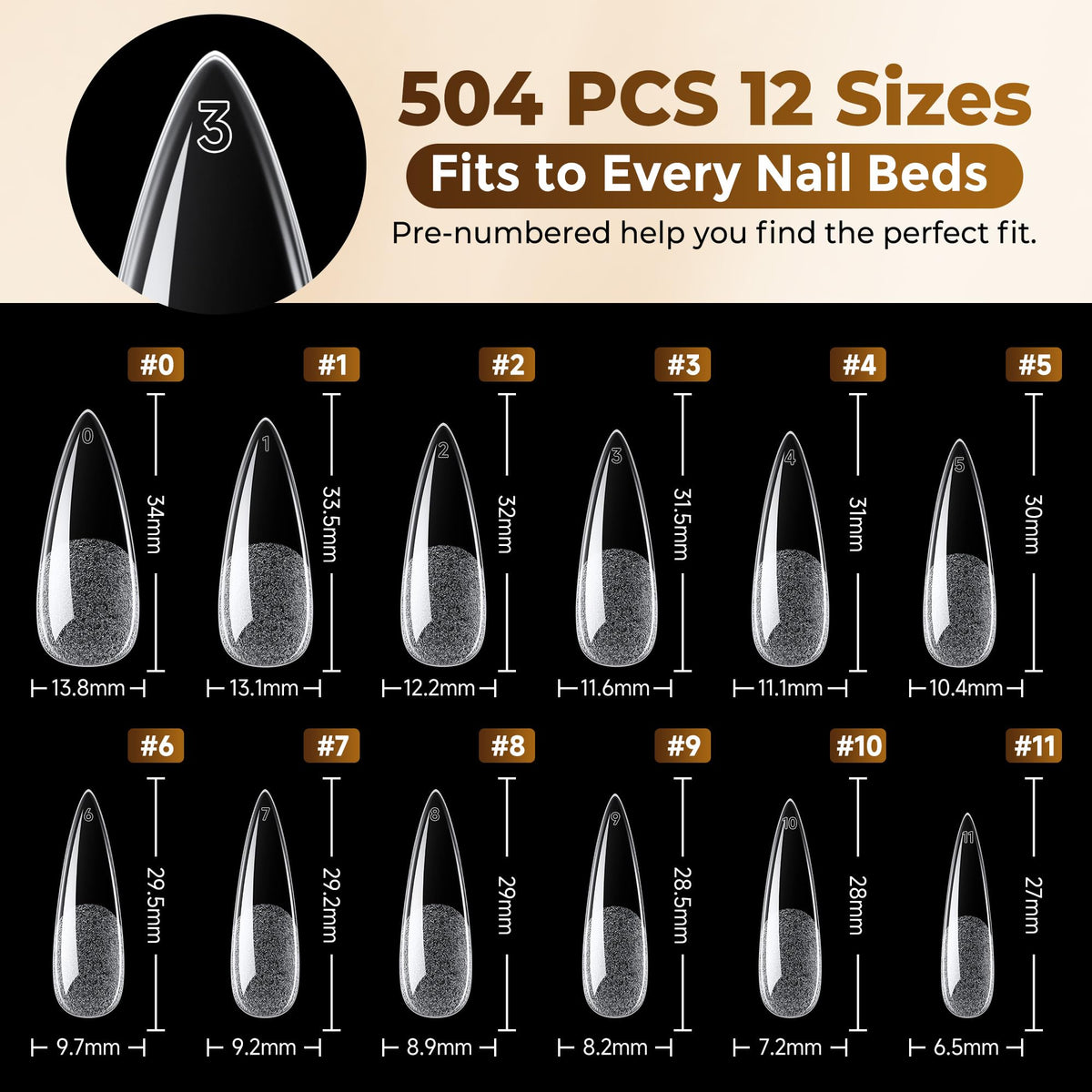 UNA GELLA Short Sharp Square Nail Tips 504pcs X-Soft Flat Square Nails