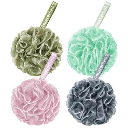 AmazerBath Loofah Sponge 75g/Piece, Exfoliating Bath Sponge Body Scrubber - Loofa Set of 4 Flower Color (Large, Green-Purple)