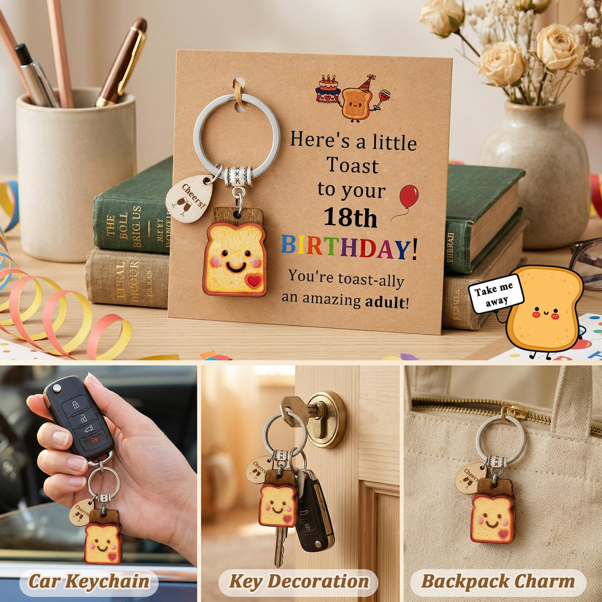 Toast Keychain for Girls New Beginnings Congratulations Gifts