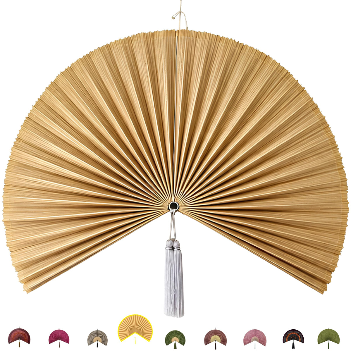 ChumDecor Bamboo Fan Wall Decor, Japanese Wall Fan, Red Brown 40 in