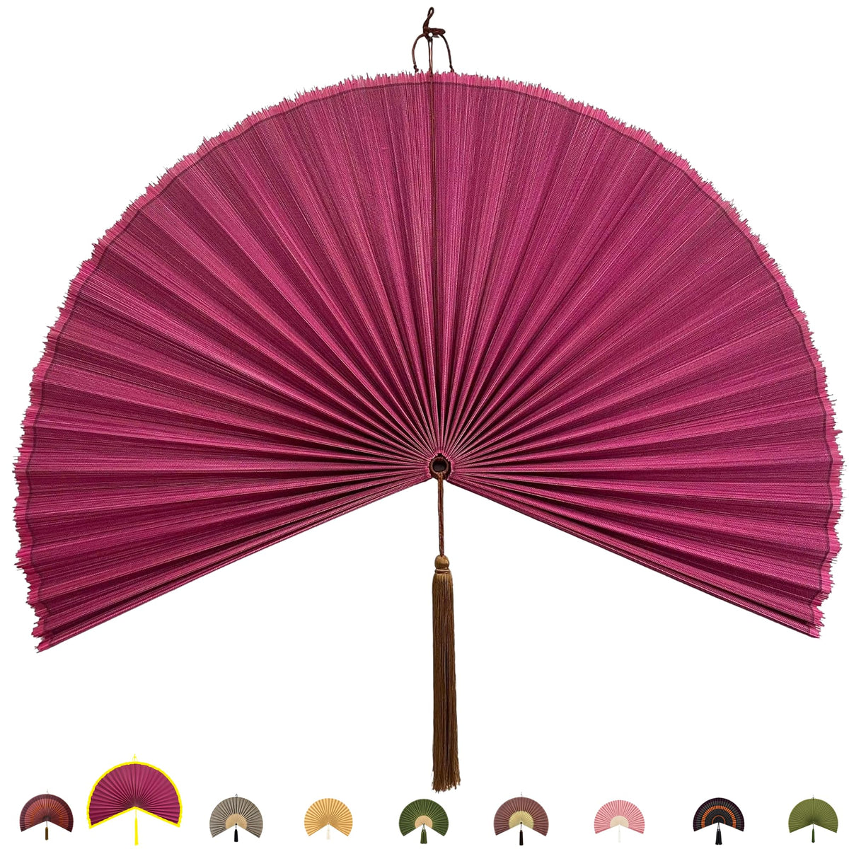 ChumDecor Bamboo Fan Wall Decor, Japanese Wall Fan, Red Brown 40 in