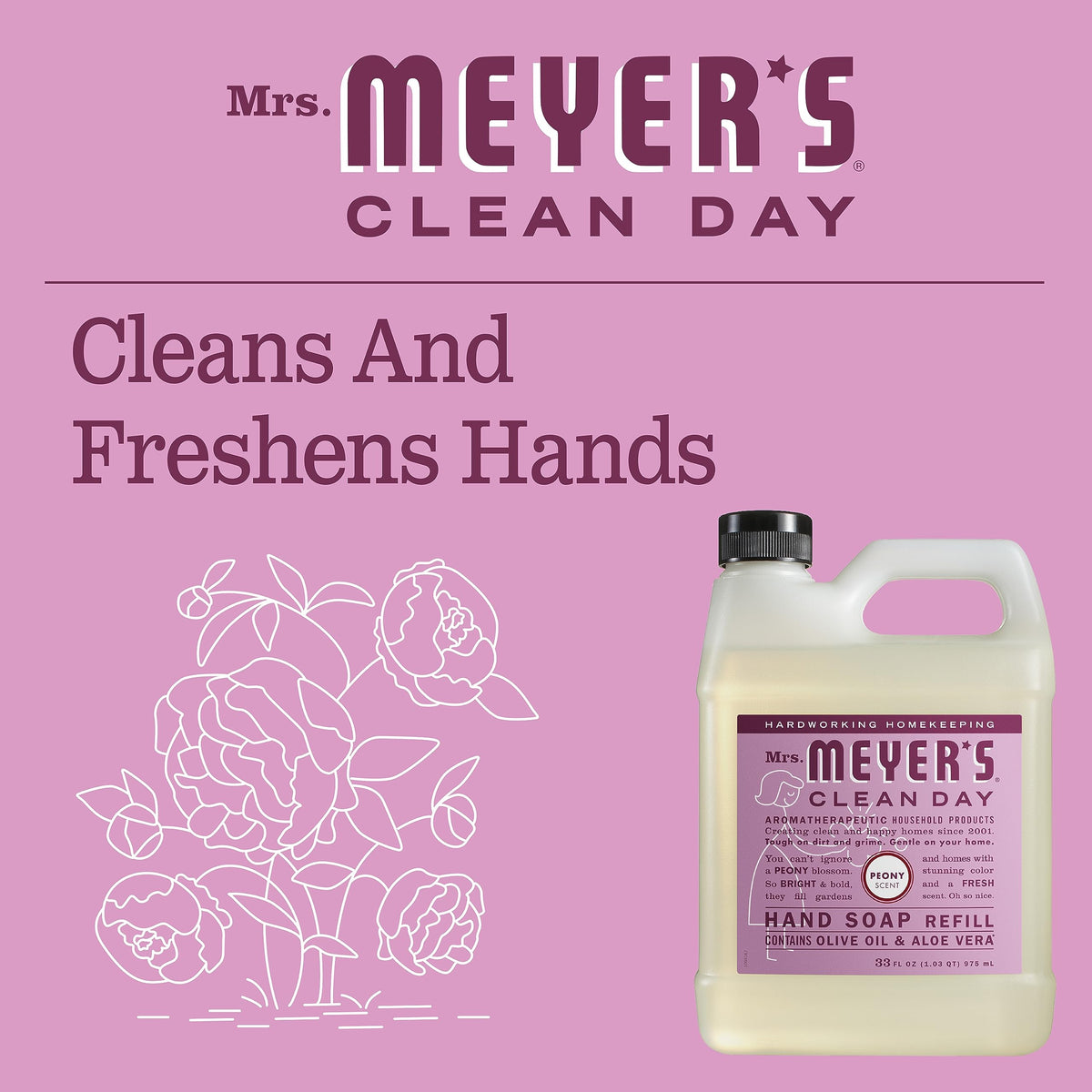 MRS. MEYER'S CLEAN DAY Hand Soap Refill, Lemon Verbena Scent, 33 Fl Oz Bottle
