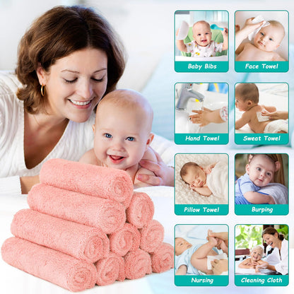 HOMEXCEL Baby Washcloths 24 Pack Microfiber Coral Fleece Soft Wash Cloths
