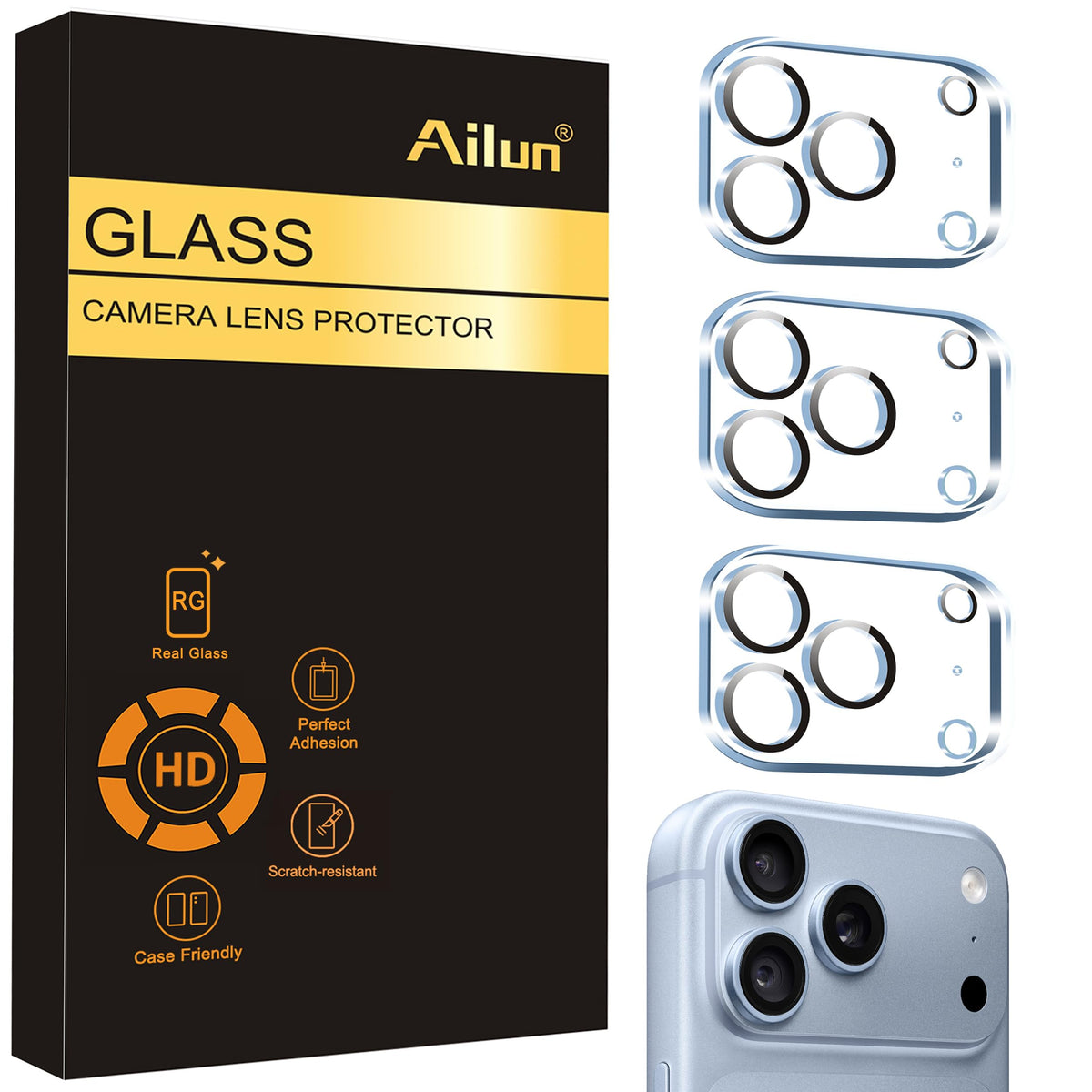 Ailun 3 Pack Camera Lens Protector for iPhone 17 Pro Max, Tempered Glass