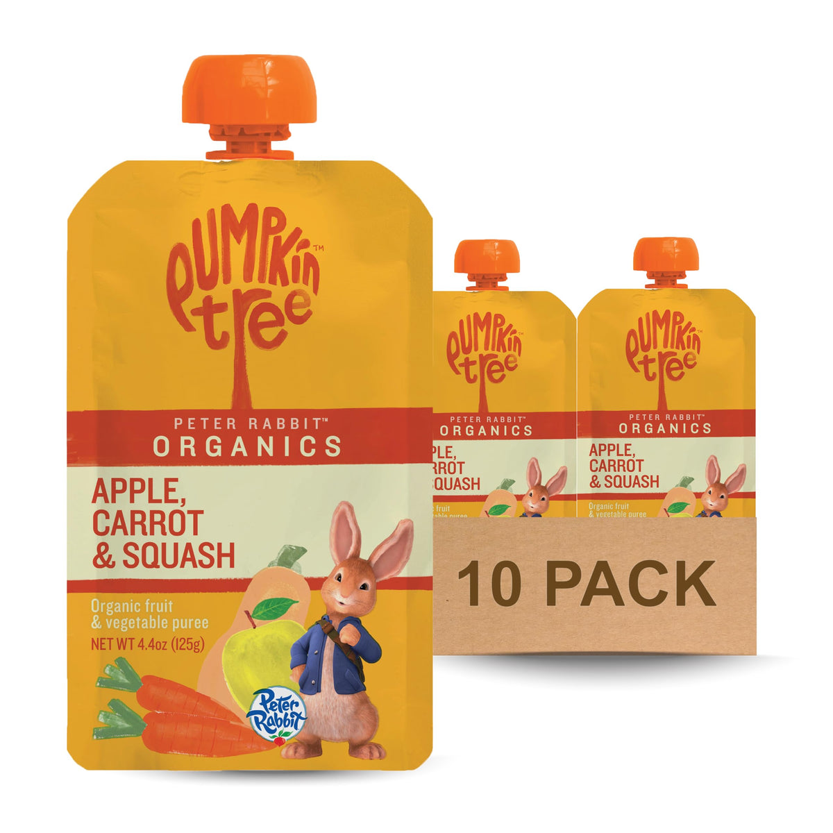 Pumpkin Tree Peter Rabbit Organics, Banana, Mango, and Kale, 4 Squeeze Pouch, Mango, Broccoli & Kale, 4.4 Ounce (Pack of 10)
