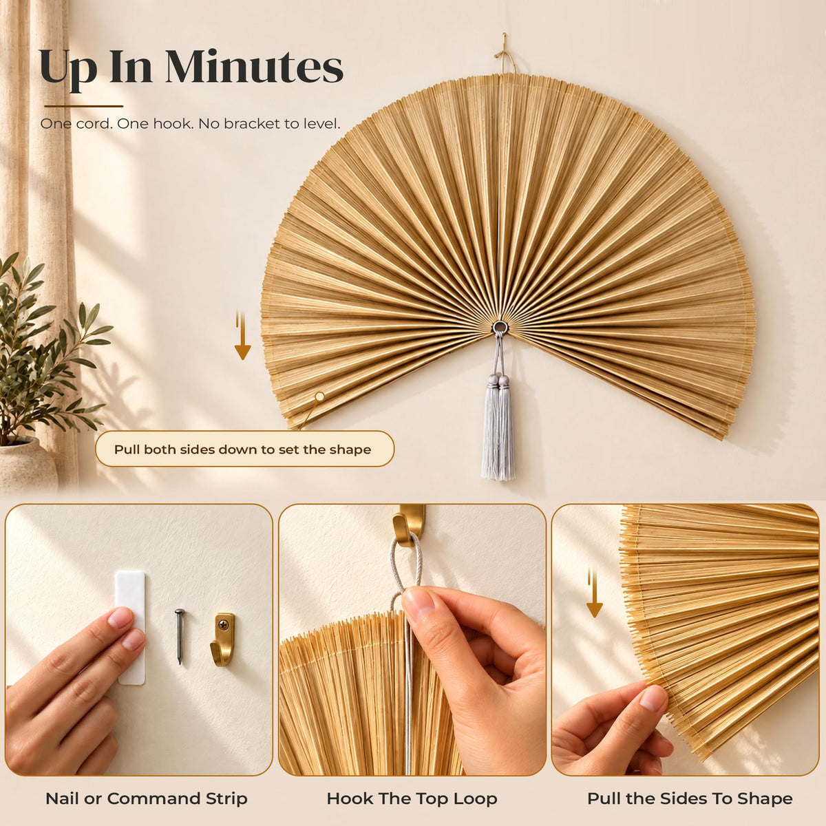 ChumDecor Bamboo Fan Wall Decor, Japanese Wall Fan, Red Brown 40 in