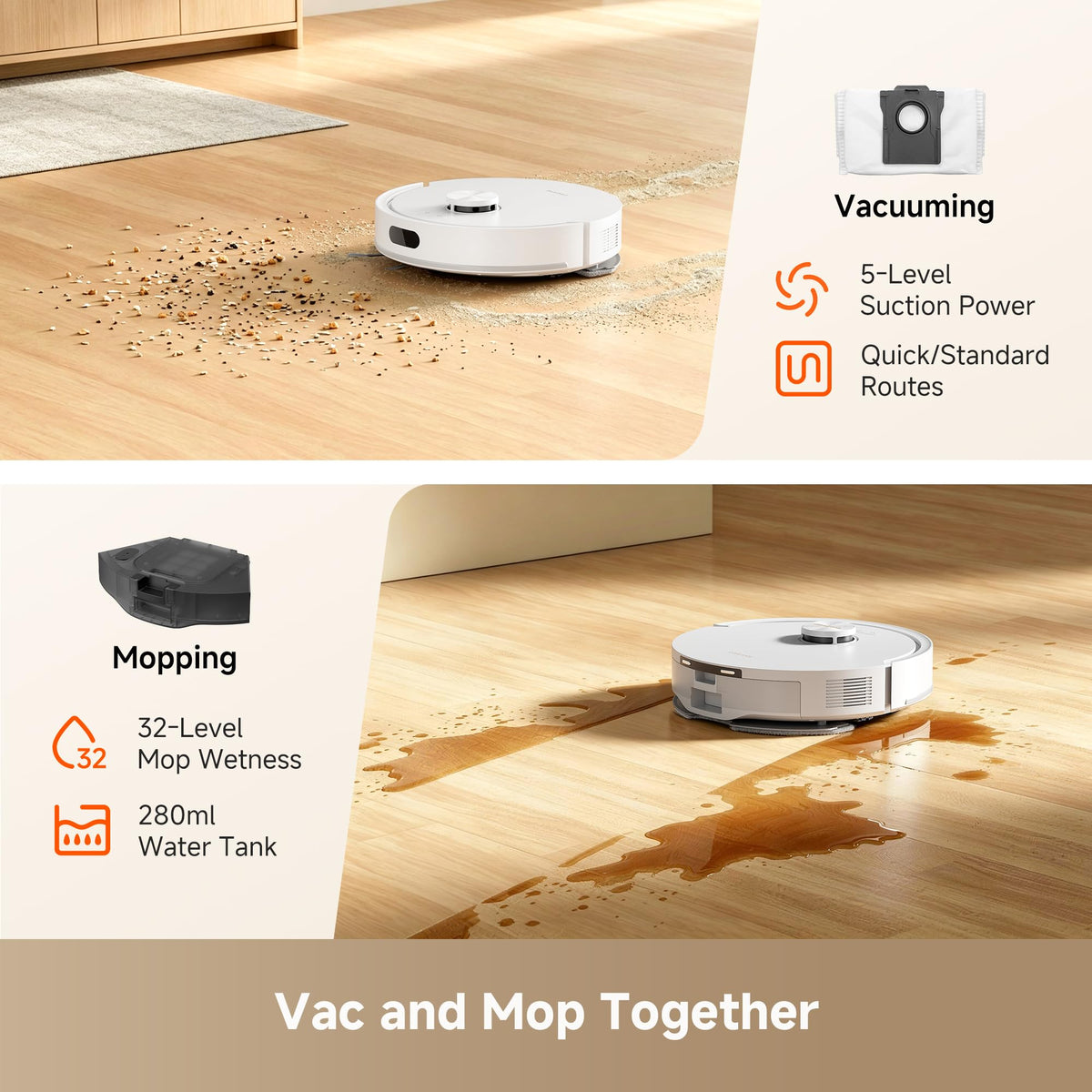 dreame D20 Pro Plus Robot Vacuum and Mop, Detangling DuoBrush for Pet Hair