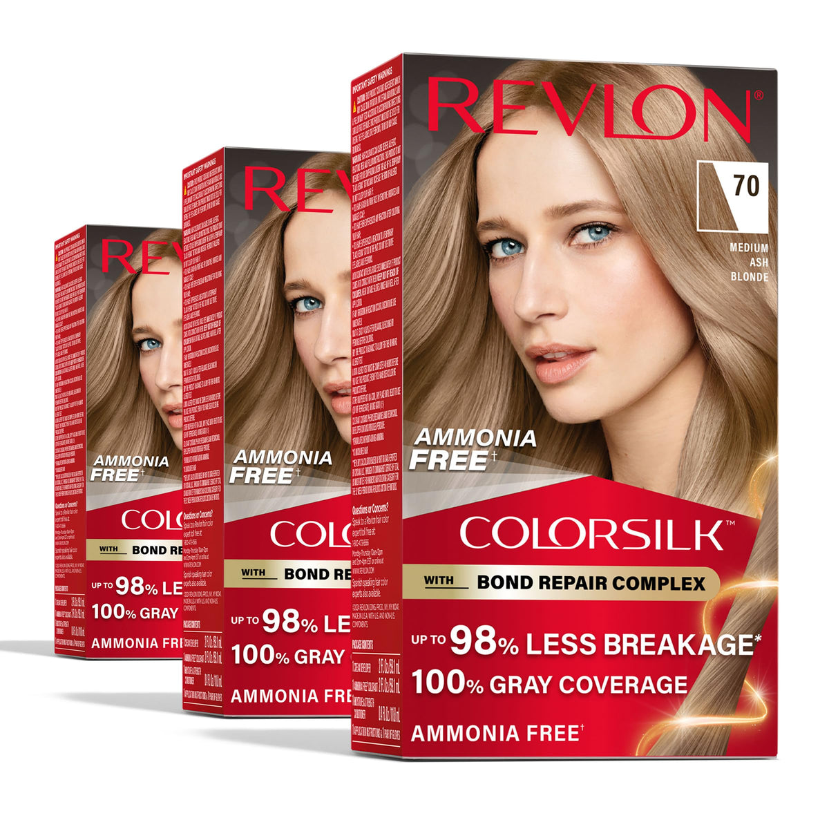 Revlon ColorSilk with Bond Repair Hair Color, 51 Light Brown, 3pk