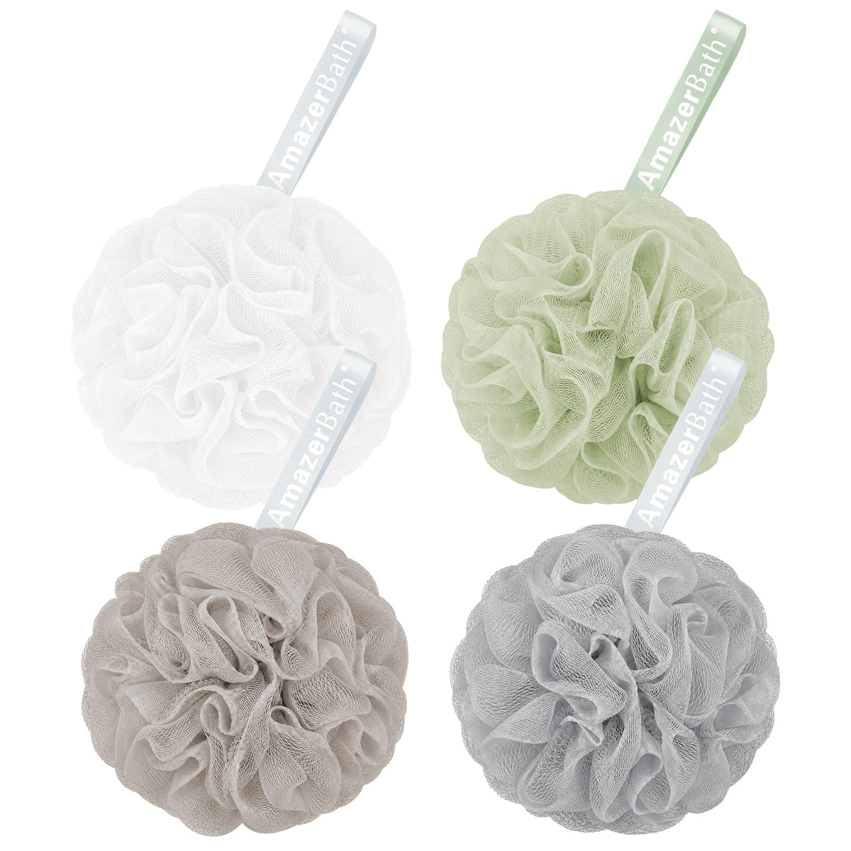 AmazerBath Loofah Sponge 75g/Piece, Exfoliating Bath Sponge Body Scrubber - Loofa Set of 4 Flower Color (Large, Green-Purple)