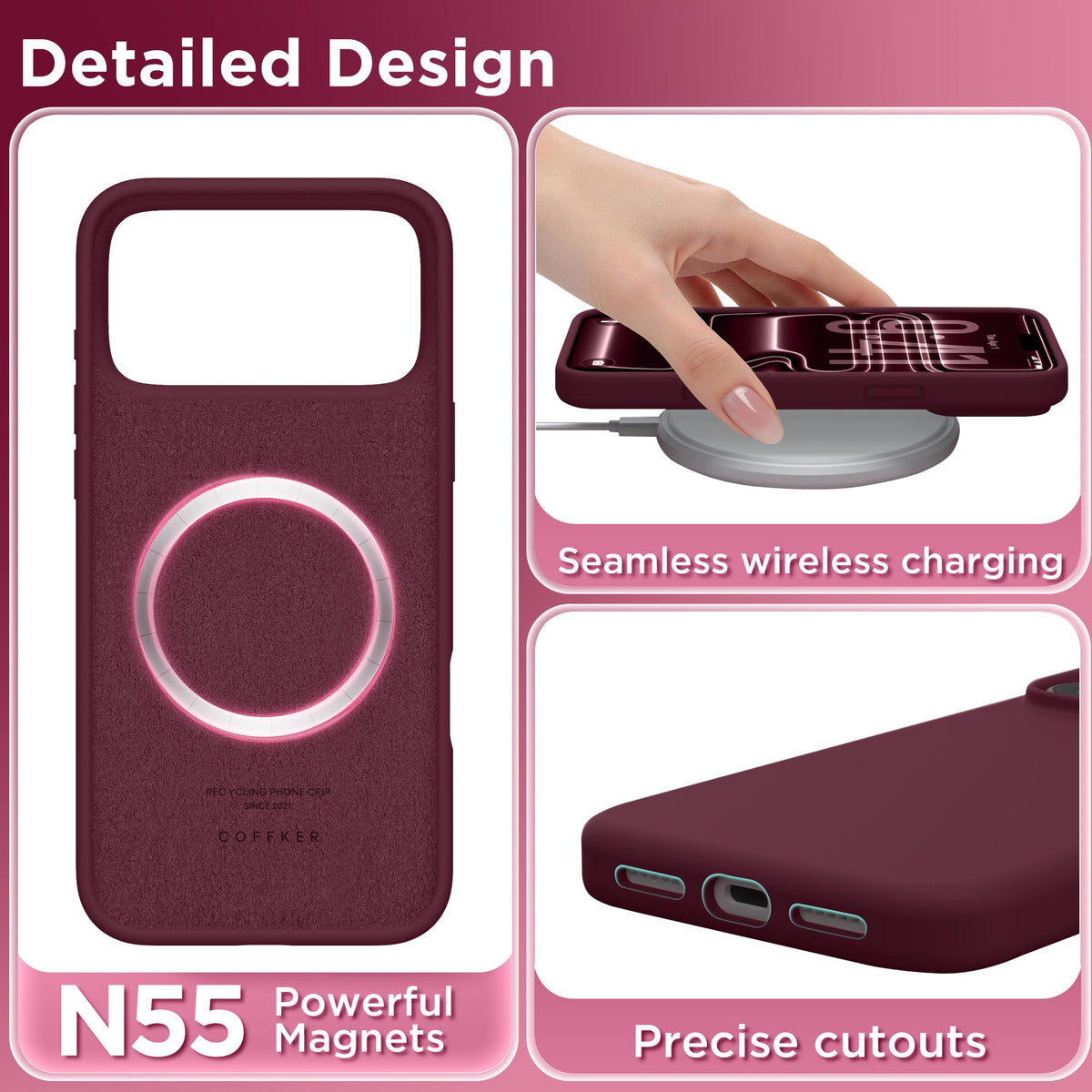 Magnetic for iPhone 18 Pro /17 Pro Case Silicone, Wine Red