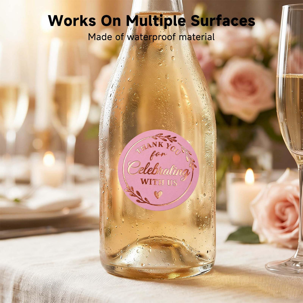 Thank You Stickers, 100 PCS Black Wedding Stickers with Gold Foil
