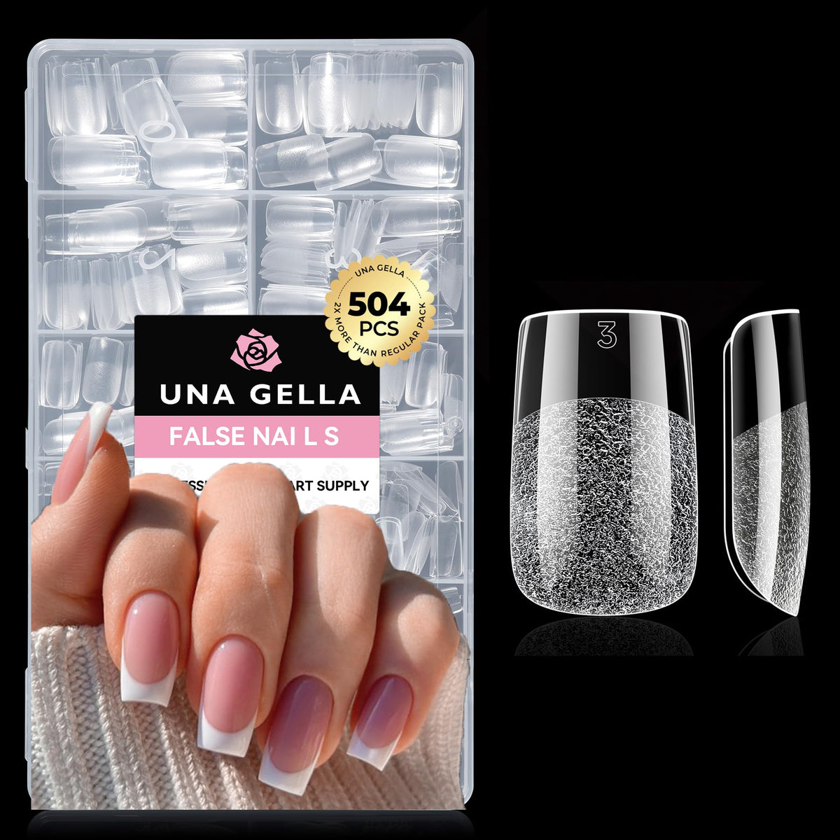 UNA GELLA Short Sharp Square Nail Tips 504pcs X-Soft Flat Square Nails