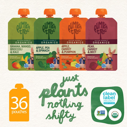 Pumpkin Tree Peter Rabbit Organics, Banana, Mango, and Kale, 4 Squeeze Pouch, Mango, Broccoli & Kale, 4.4 Ounce (Pack of 10)