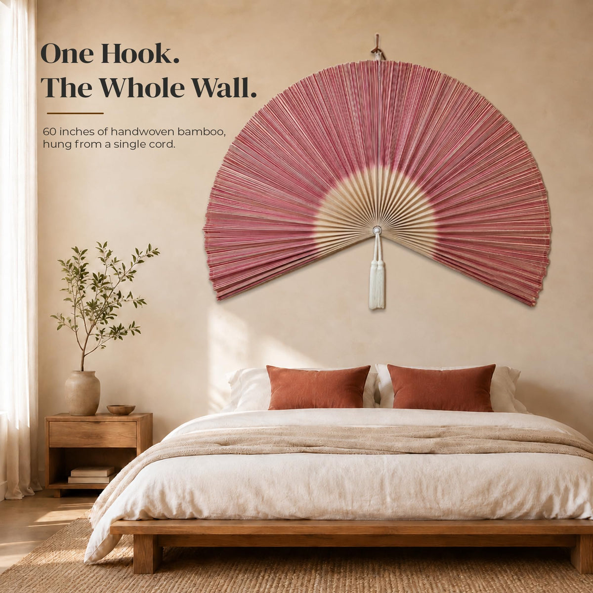 ChumDecor Bamboo Fan Wall Decor, Japanese Wall Fan, Red Brown 40 in