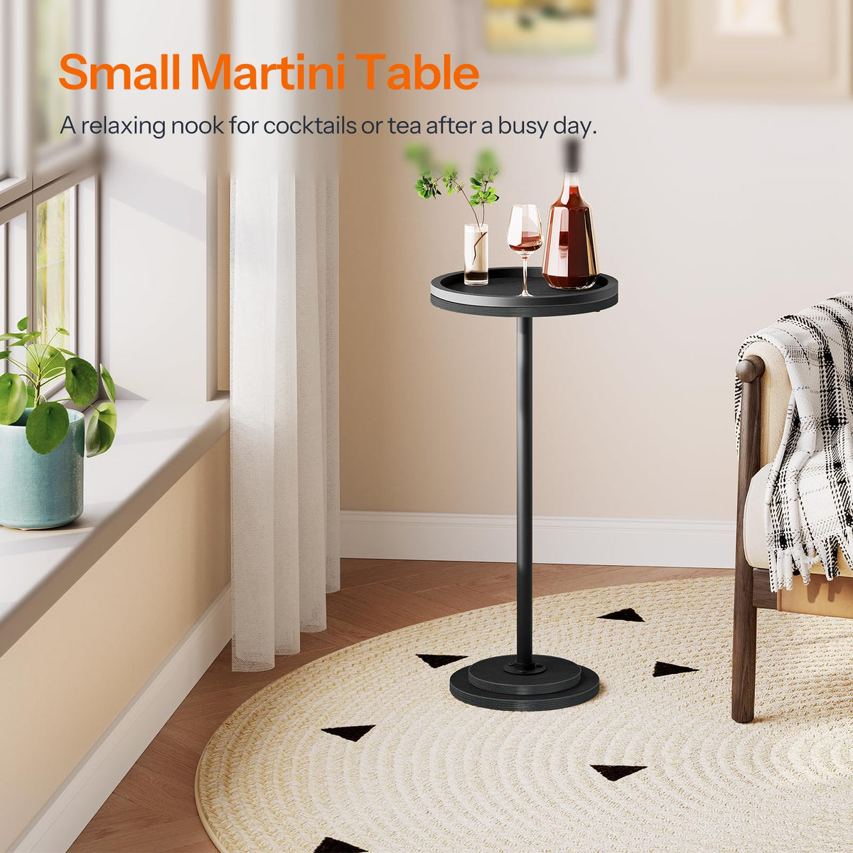 HOOBRO Small Round Side Table, Drink Table, Coffee Martini Table with Pedestal Accent for Small Spaces in Living Room, Bedroom, Sofa Couch, Rustic Brown BF168BZ01