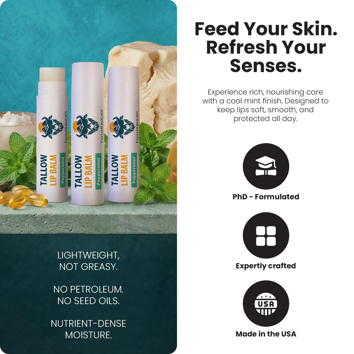 Moisturizing Grass-Fed Beef Tallow Lip Balm 3pk – Sweet Orange