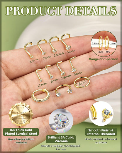 Horseshoe Nose Ring Studs Gold Silver Nose Piercing Jewelry for Women Men