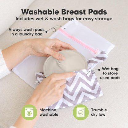 Organic Nursing Pads, 14 Washable Breast Pads,Wash Bag (Neutrals, XL 5.6")