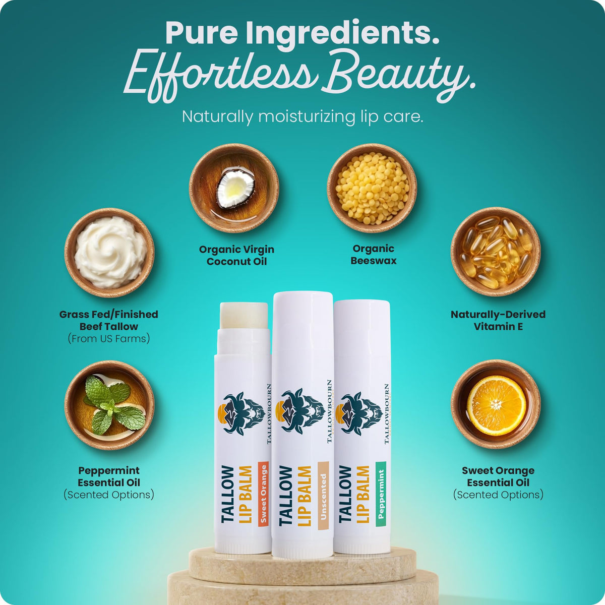Moisturizing Grass-Fed Beef Tallow Lip Balm 3pk – Sweet Orange