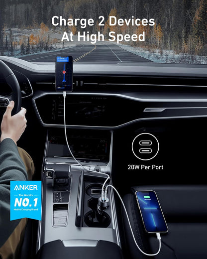 Anker 40W 2-Port PowerIQ 3.0 USB C Fast Charging Car Charger