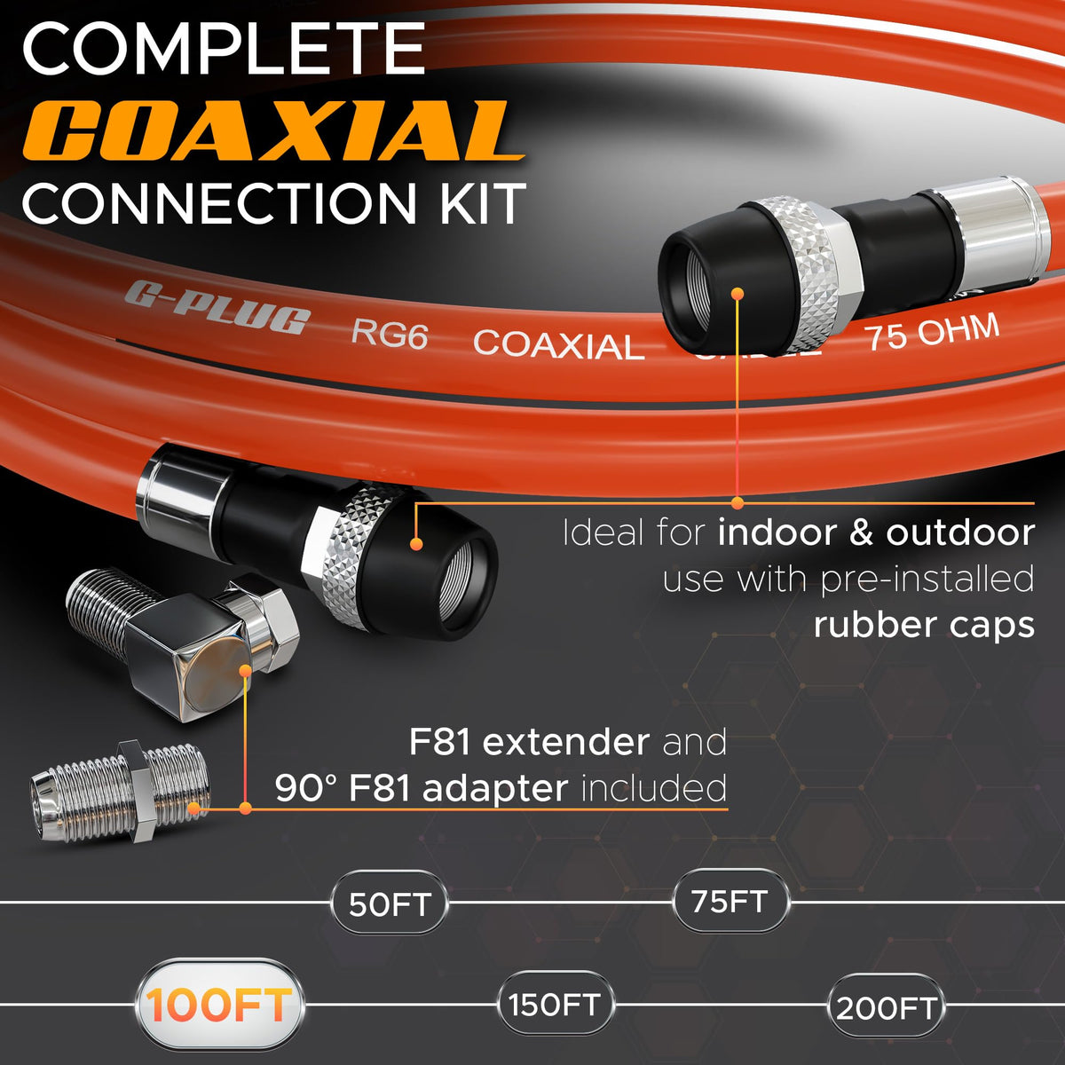G-PLUG 200FT RG6 Coaxial Cable Extender - Coax Cable Cord, Triple Shielded
