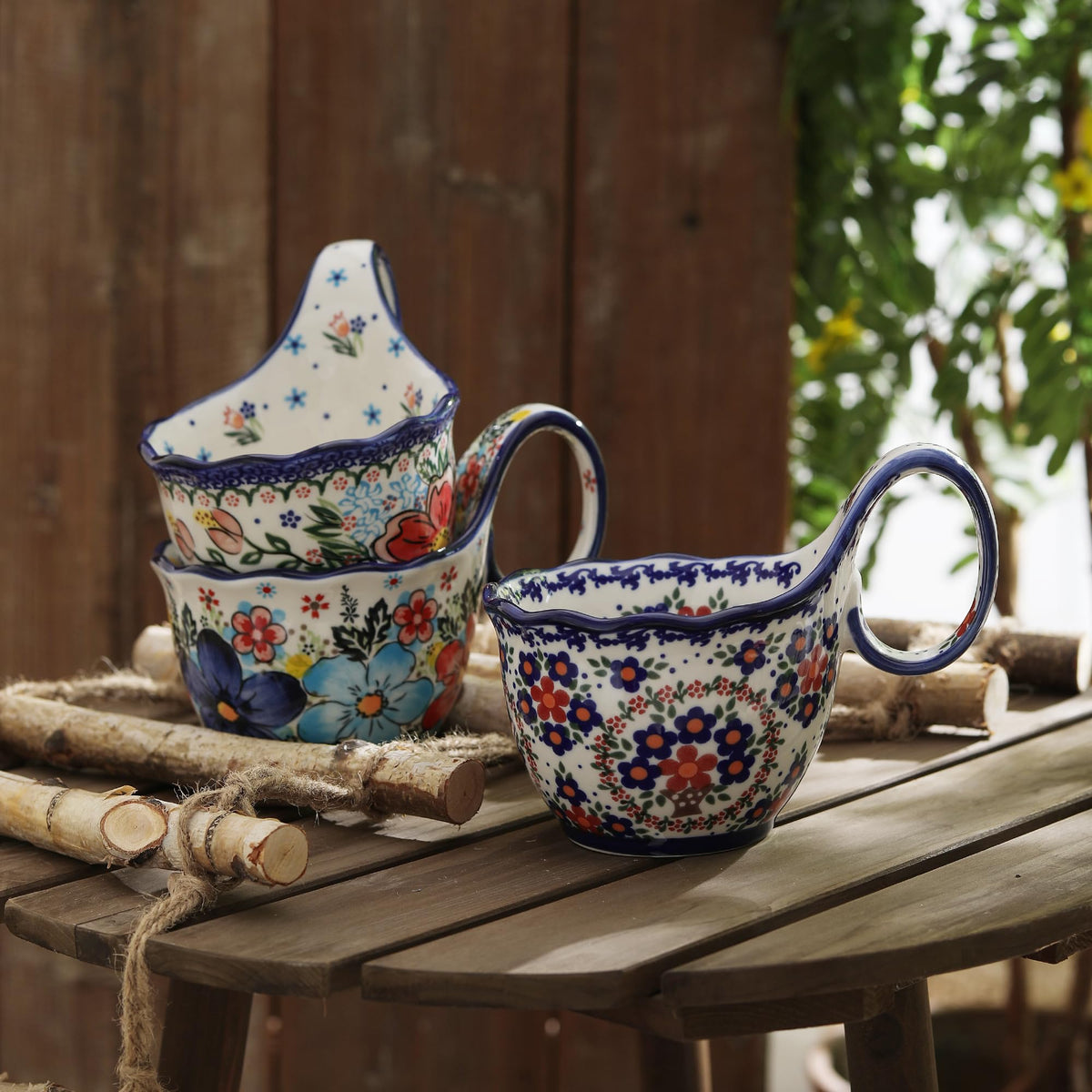 ALMA Handpainted Soup Bowl with Large Loop Handle,Easier Secure Grip