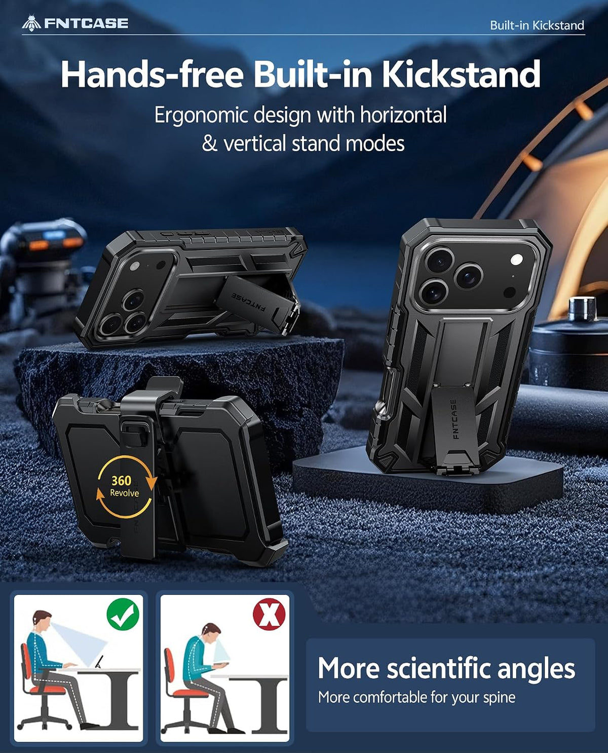 FNTCASE for iPhone 16 Case with Belt Clip and Built-in Screen Protector
