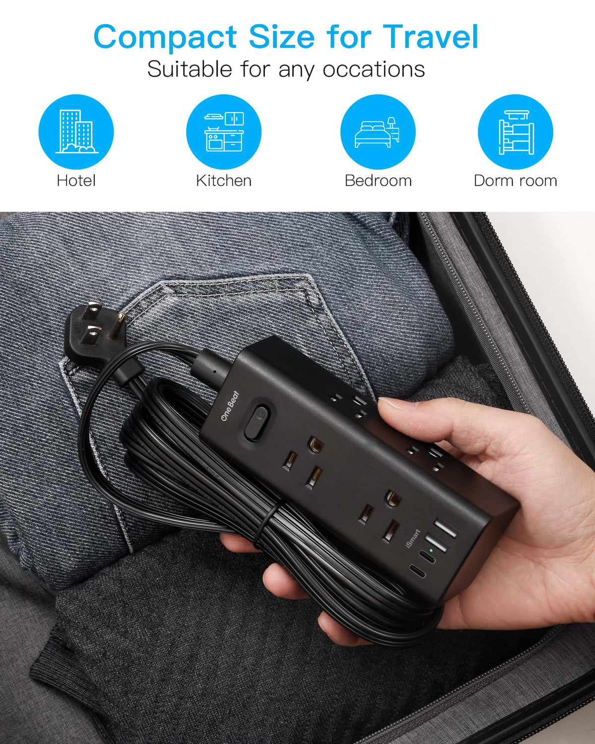 One Beat 5Ft Extension Cord with Multiple Outlets,Flat Plug Power Strip